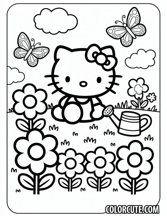 Hello Kitty Flower Coloring Page | Free PDF Printables