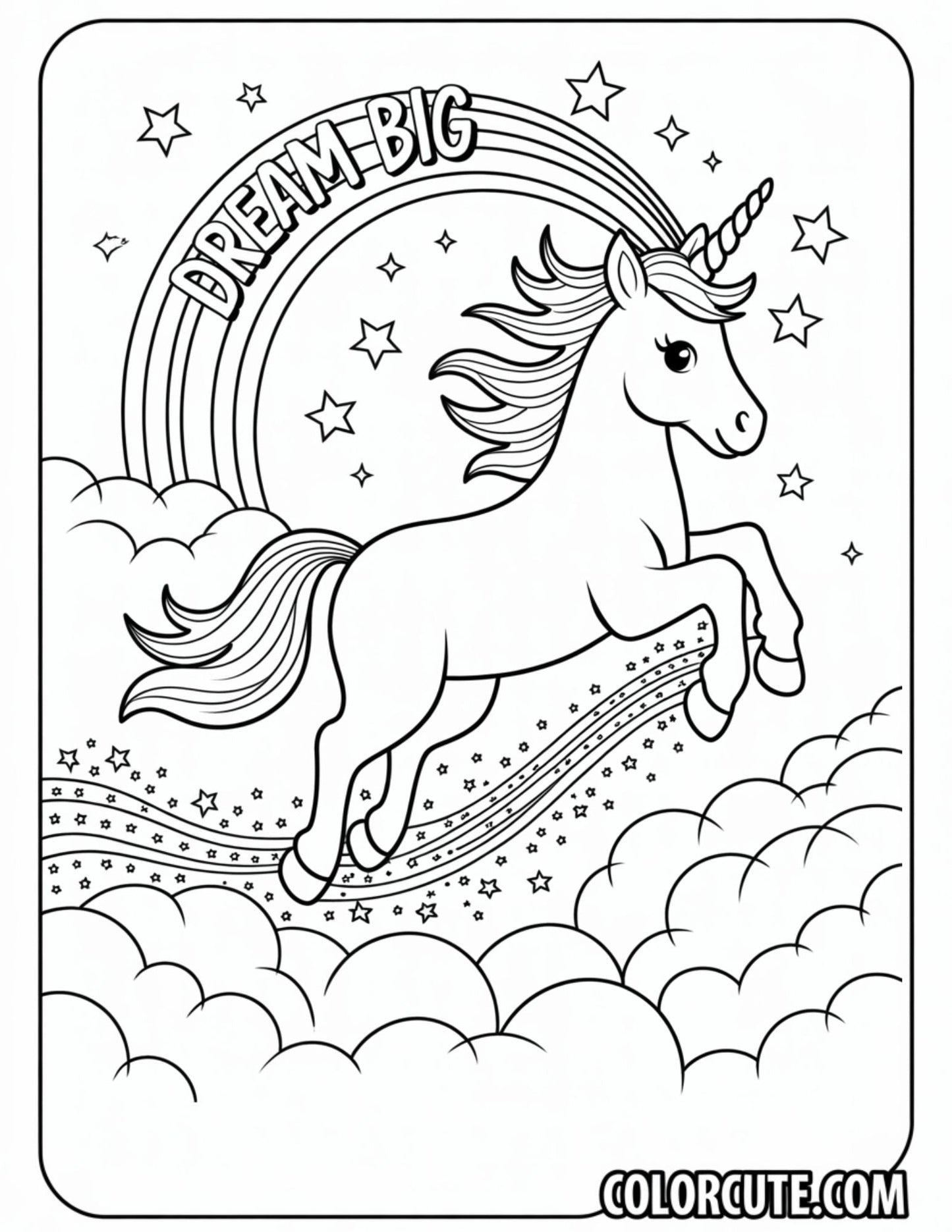 Unicorn in the Clouds Coloring Pages | Free PDF Printables