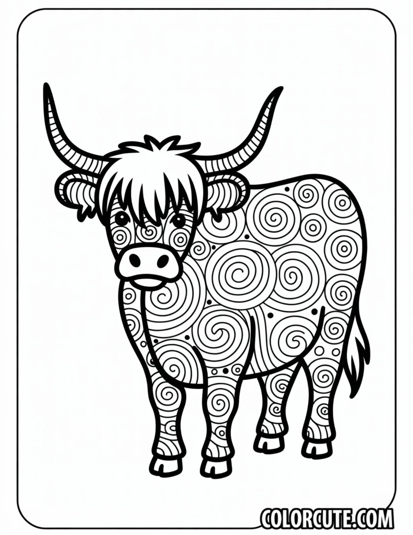Zentangle Highland Cow Coloring Pages | Free PDF Printables