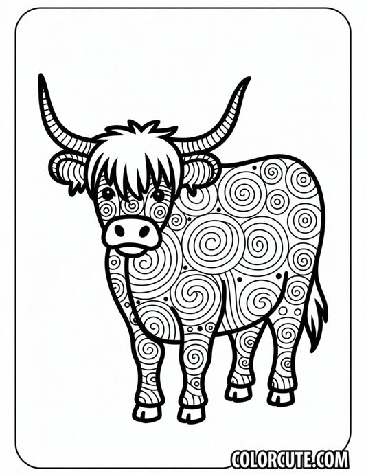 Zentangle Highland Cow Coloring Pages | Free PDF Printables