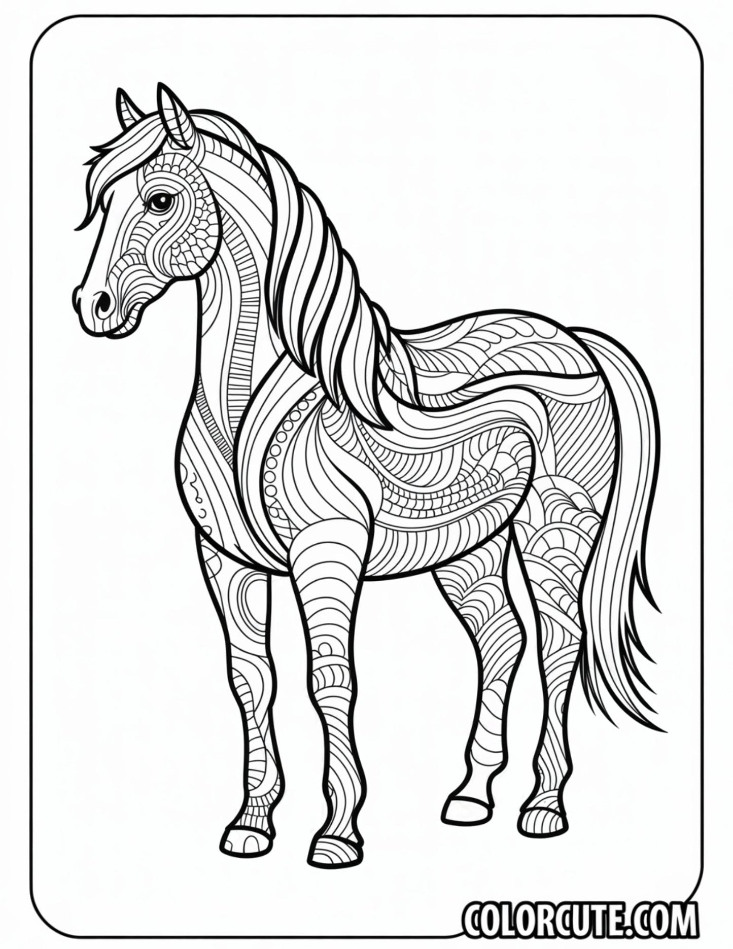 Zentangle Horse Coloring Pages | Free PDF Printables