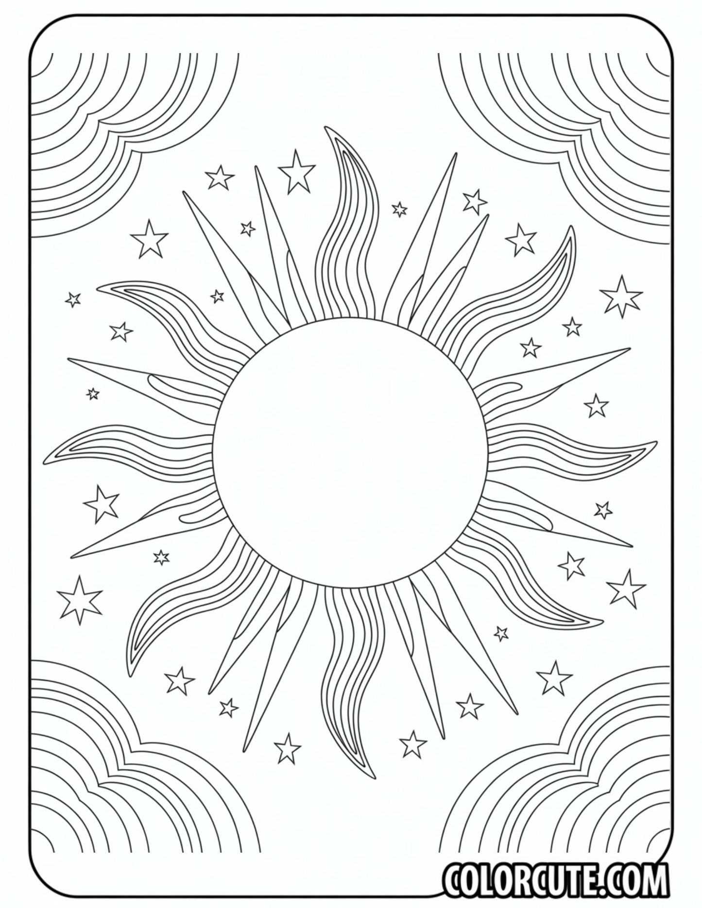 Fantasy Sun Coloring Page | Free PDF Printables