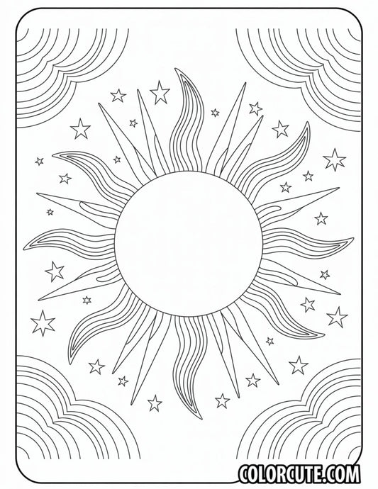 Fantasy Sun Coloring Page | Free PDF Printables