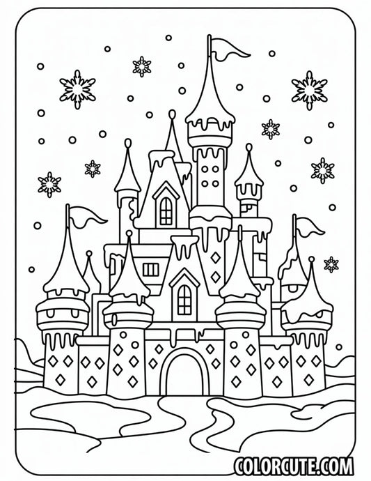 Winter Disney Castle Coloring Page | Free PDF Printables