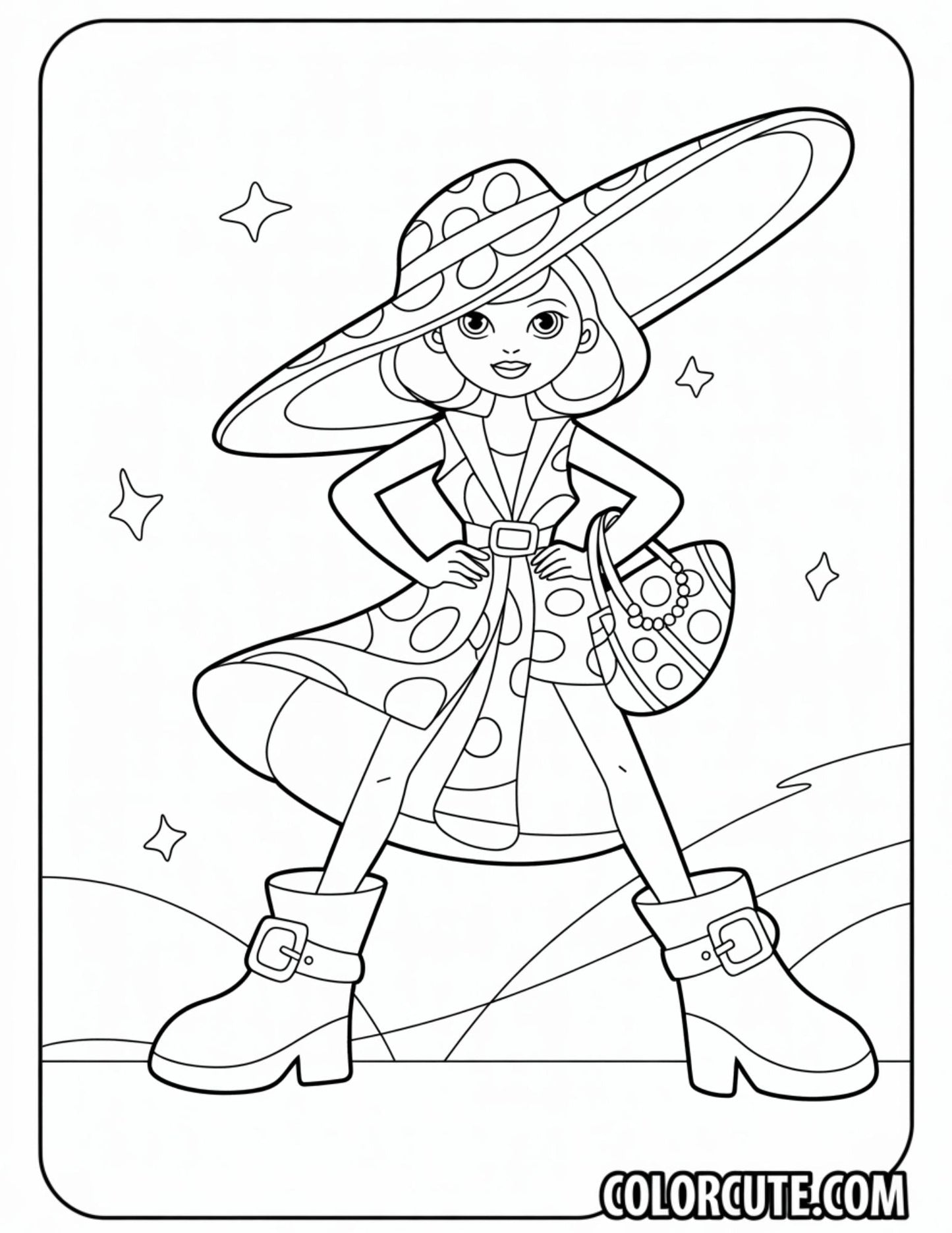 Y2K Fashion Girl Coloring Pages | Free PDF Printables