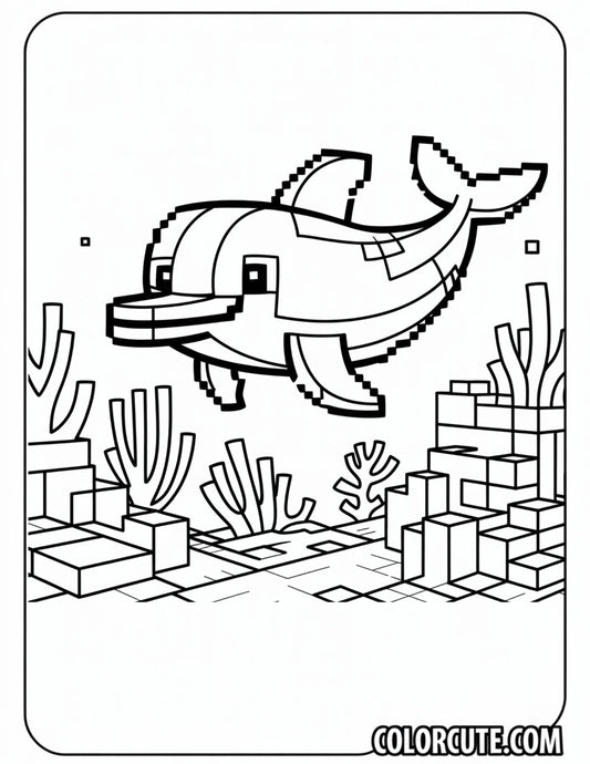 Minecraft Dolphin Underwater Scene Coloring Page | Free PDF Printables