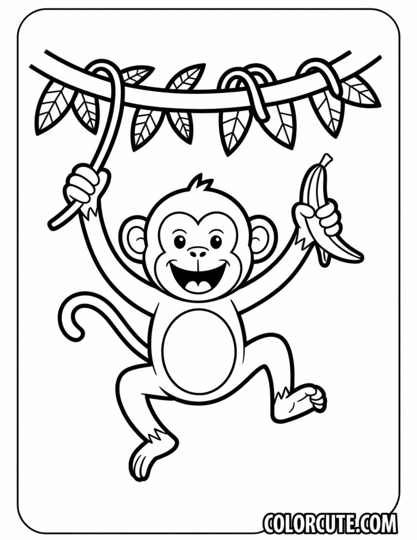 Monkey Banana Coloring | Free PDF Printables