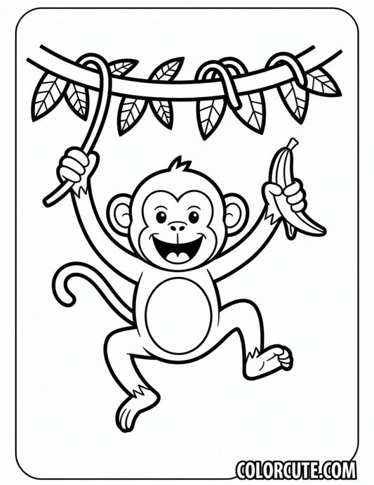 Monkey Banana Coloring | Free PDF Printables