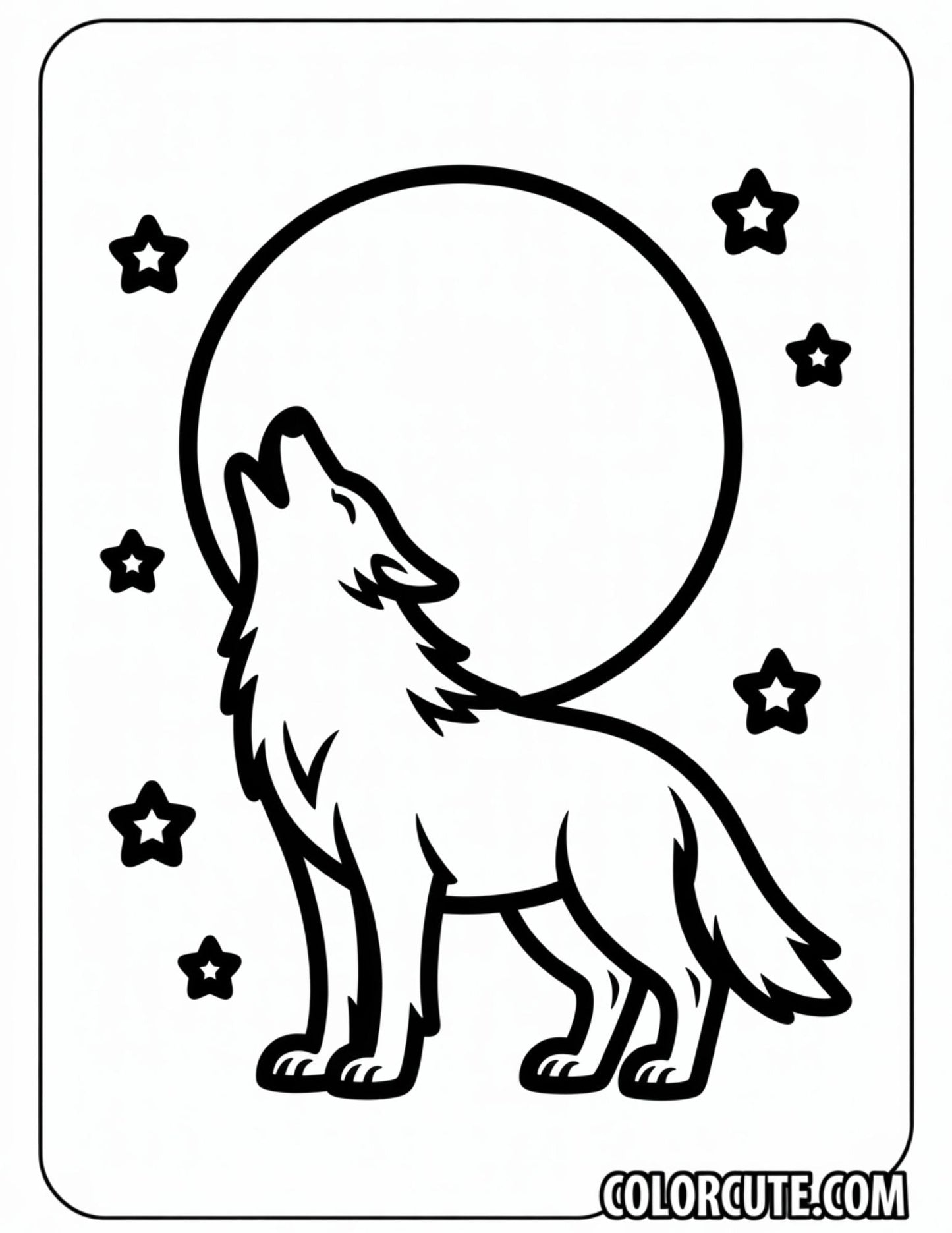 Moon Wolf Coloring Page | Free PDF Printables
