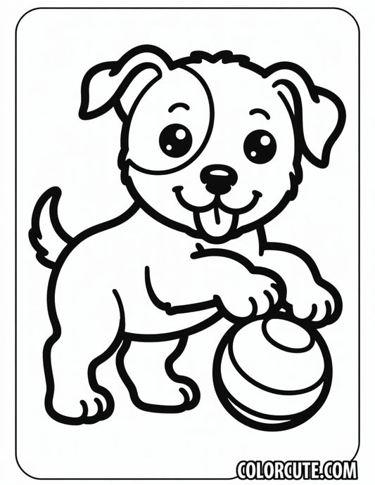 Puppy Playing with a Ball Coloring Page | Free PDF Printables