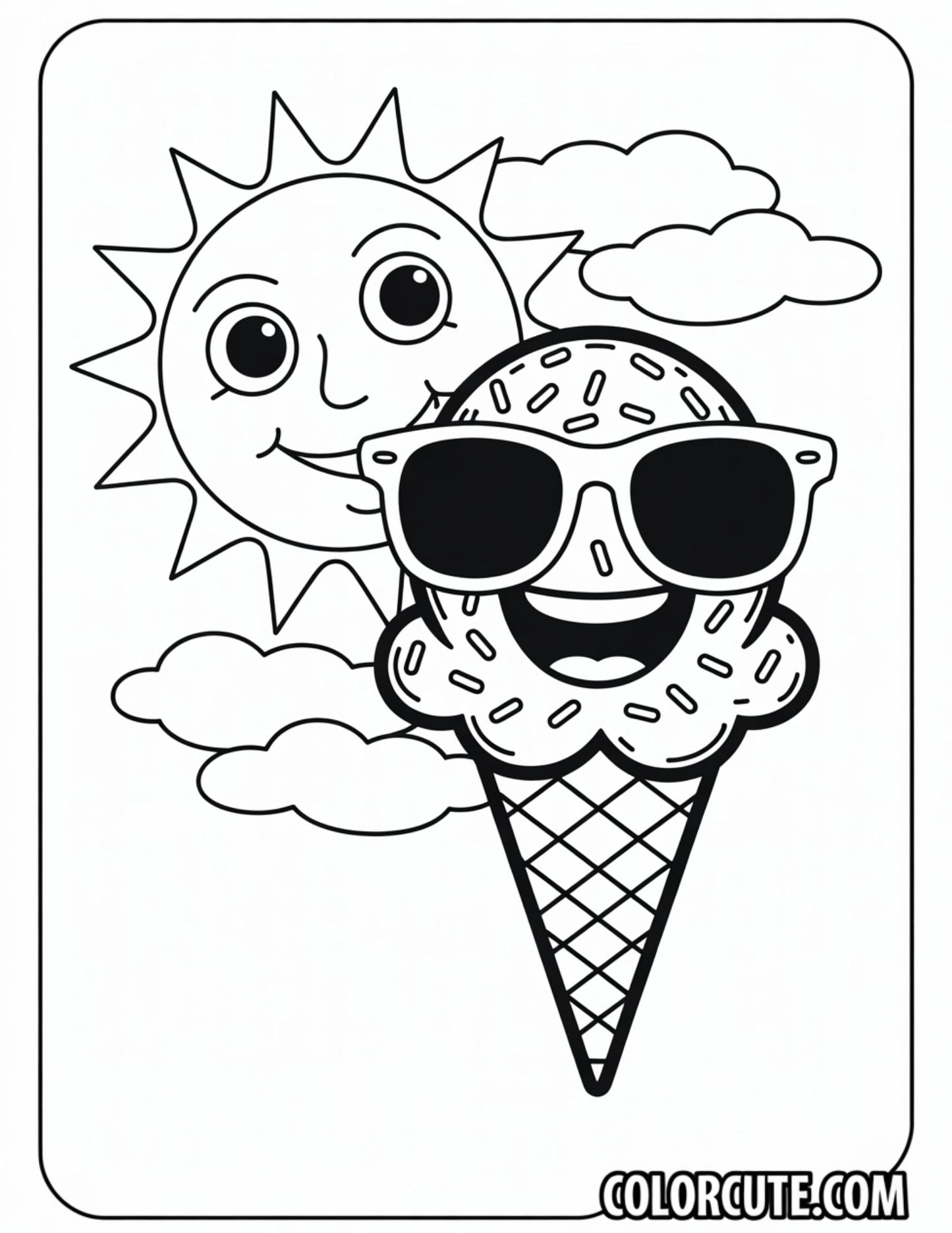 Summer Ice Cream Scene Coloring Page | Free PDF Printables