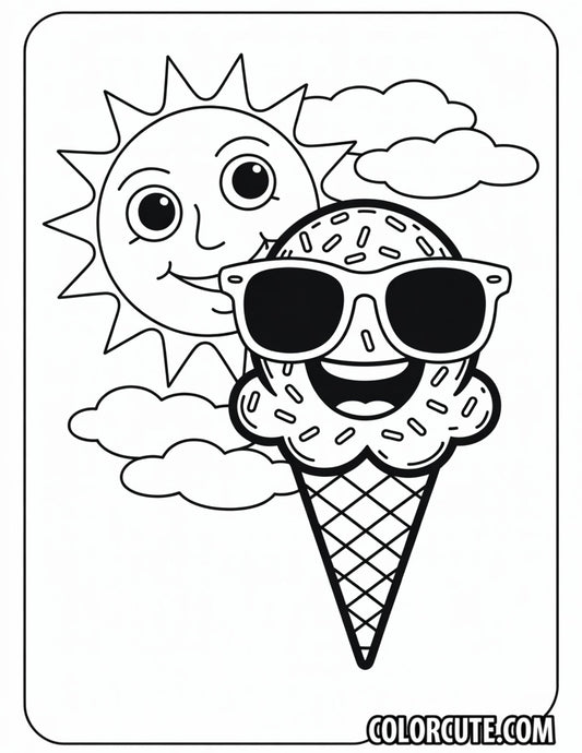 Summer Ice Cream Scene Coloring Page | Free PDF Printables