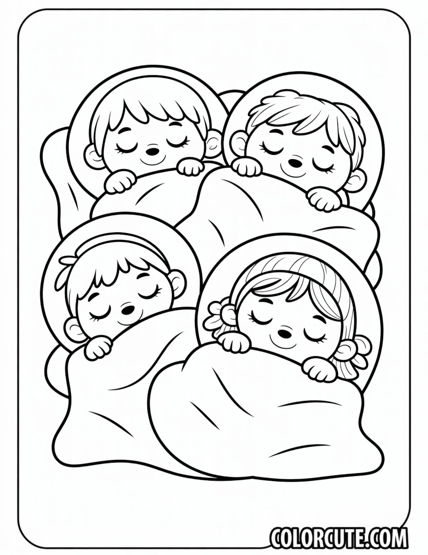 Sleeping Cozy Friends Coloring Pages | Free PDF Printables