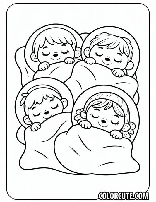 Sleeping Cozy Friends Coloring Pages | Free PDF Printables