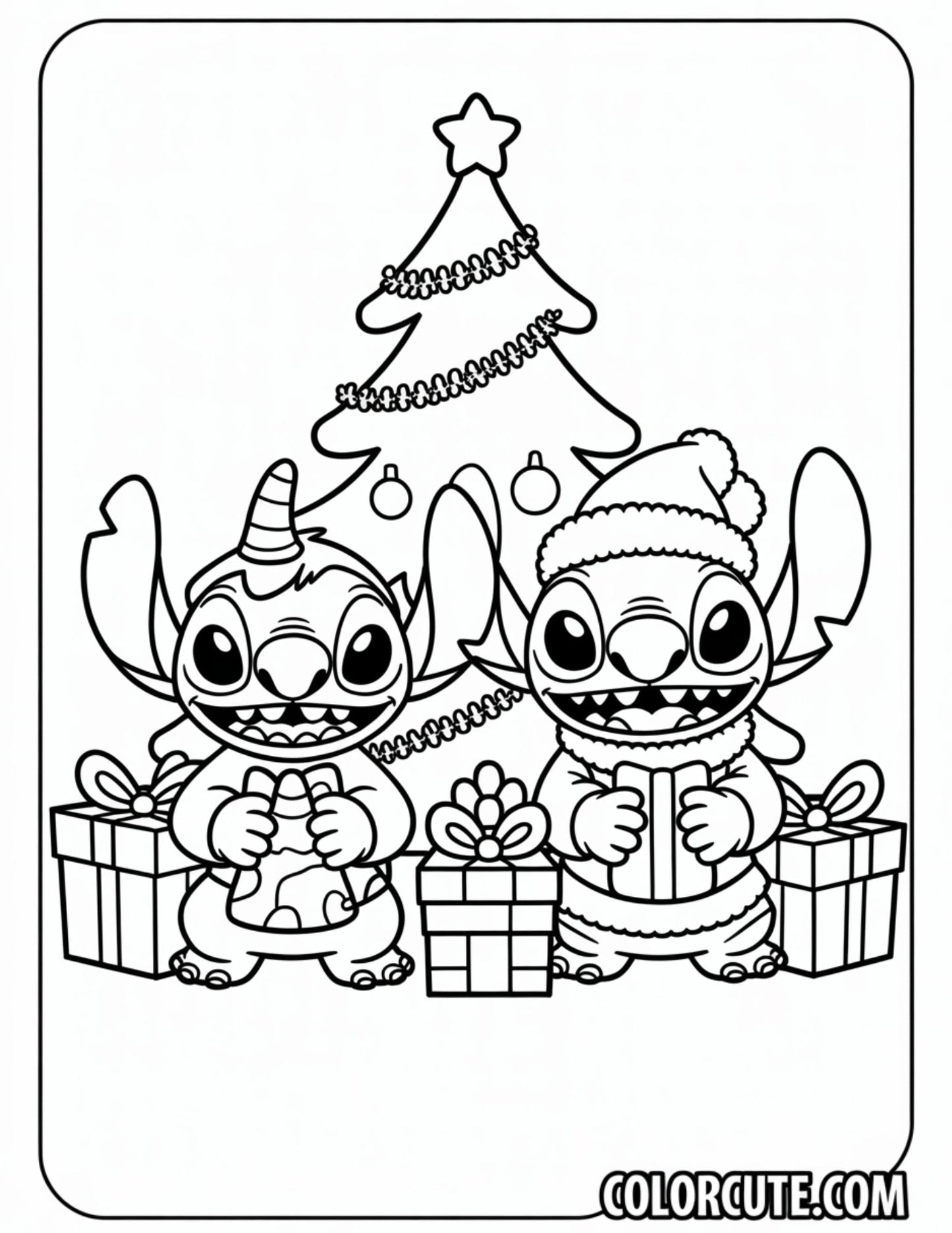 Christmas Cute Stitch Coloring Pages | Free PDF Printables