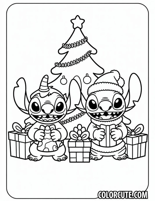 Christmas Cute Stitch Coloring Pages | Free PDF Printables