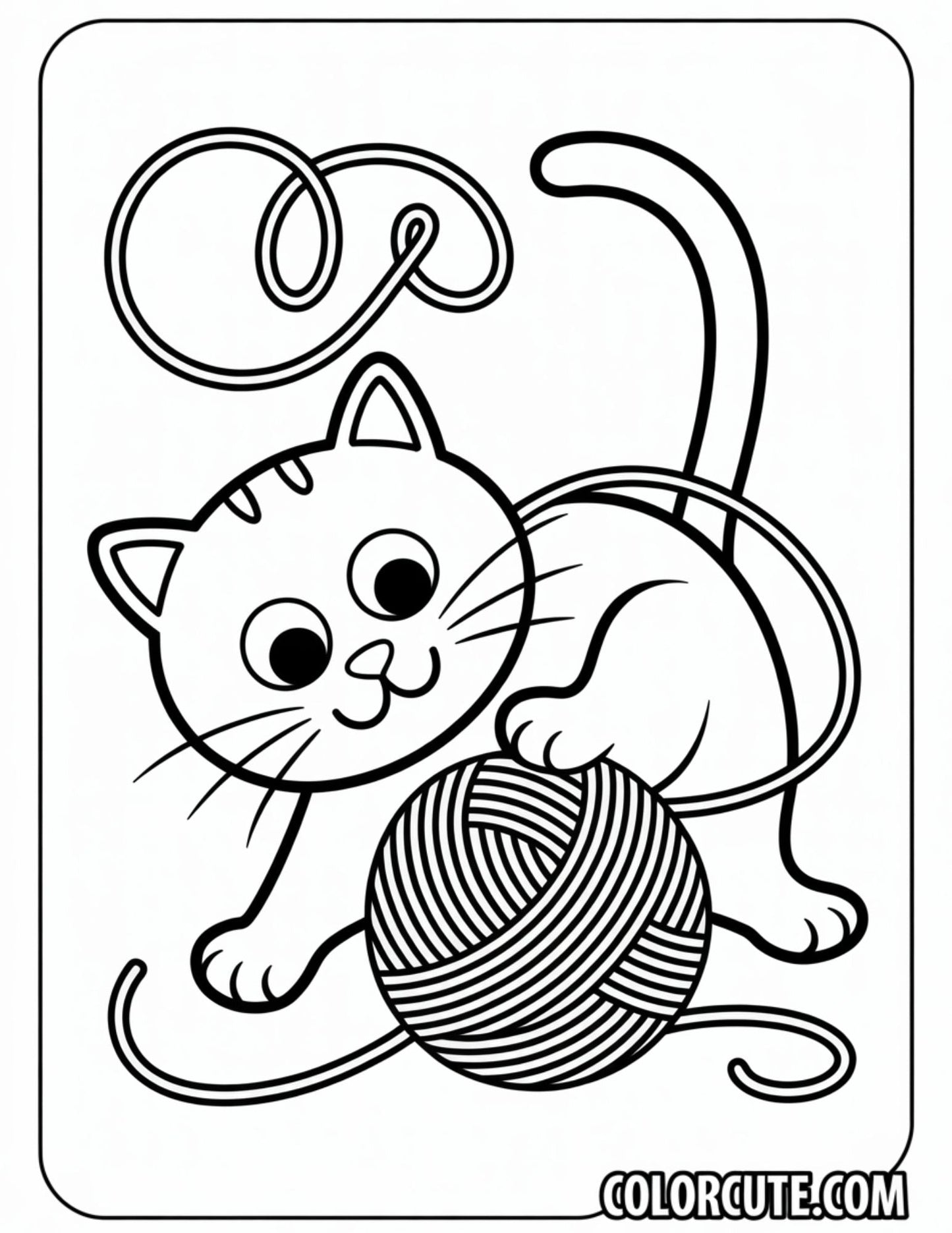 Cat and Yarn Ball Coloring Pages | Free PDF Printables