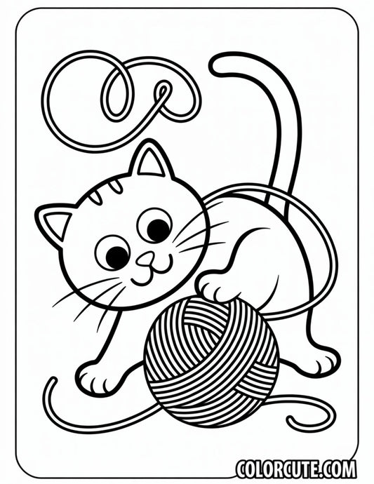 Cat and Yarn Ball Coloring Pages | Free PDF Printables