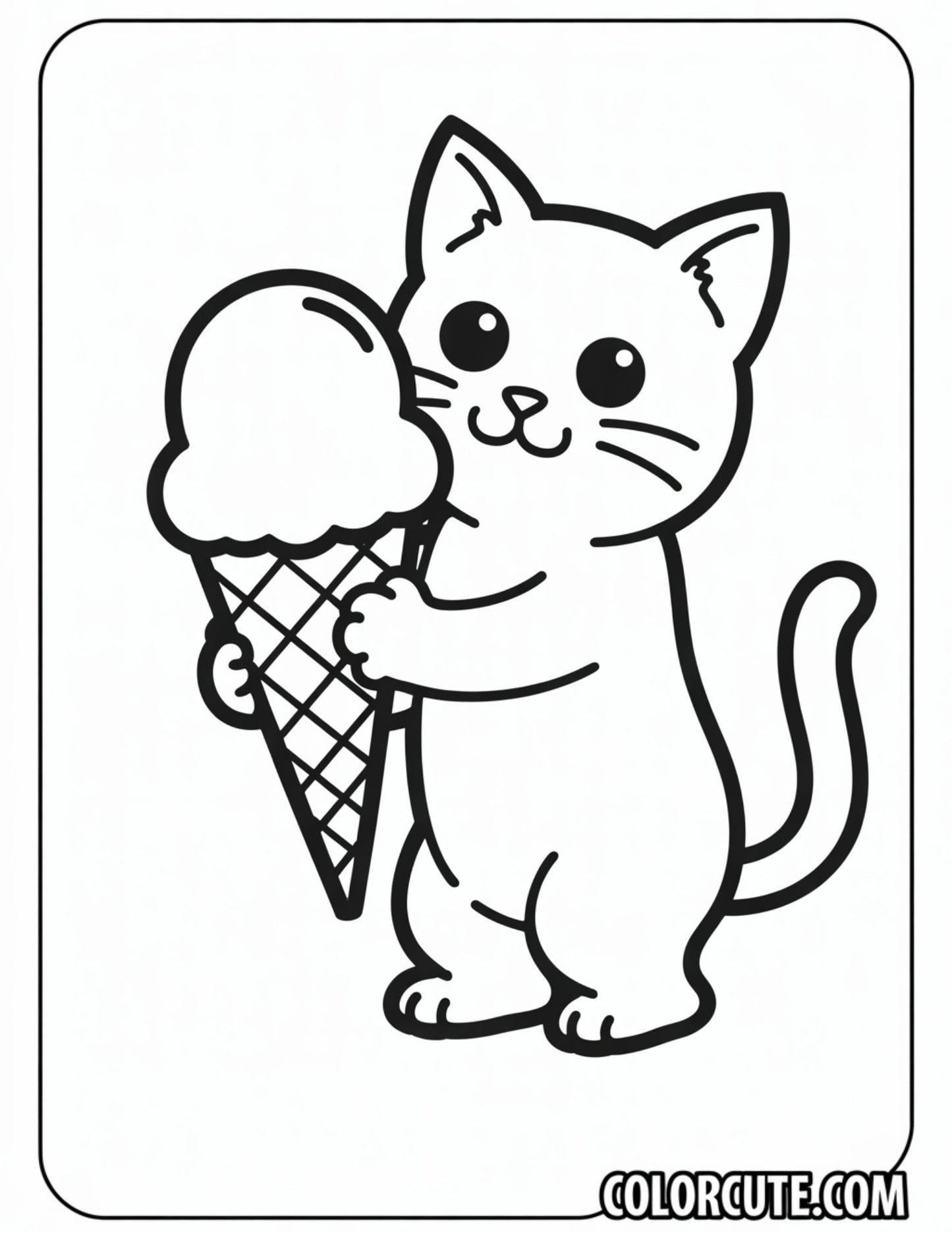 Kitty Holding Ice Cream Cone Coloring Page | Free PDF Printables
