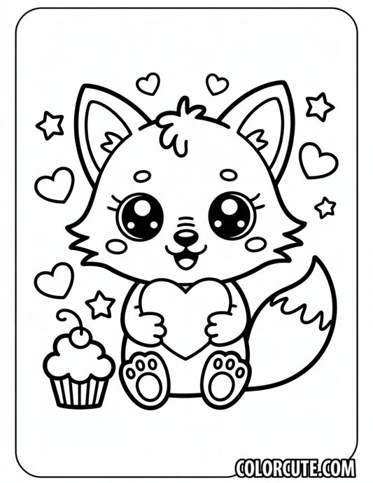 Fox with Hearts Coloring Pages | Free PDF Printables