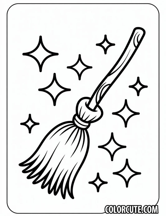 Witch Broom Coloring Pages | Free PDF Printables