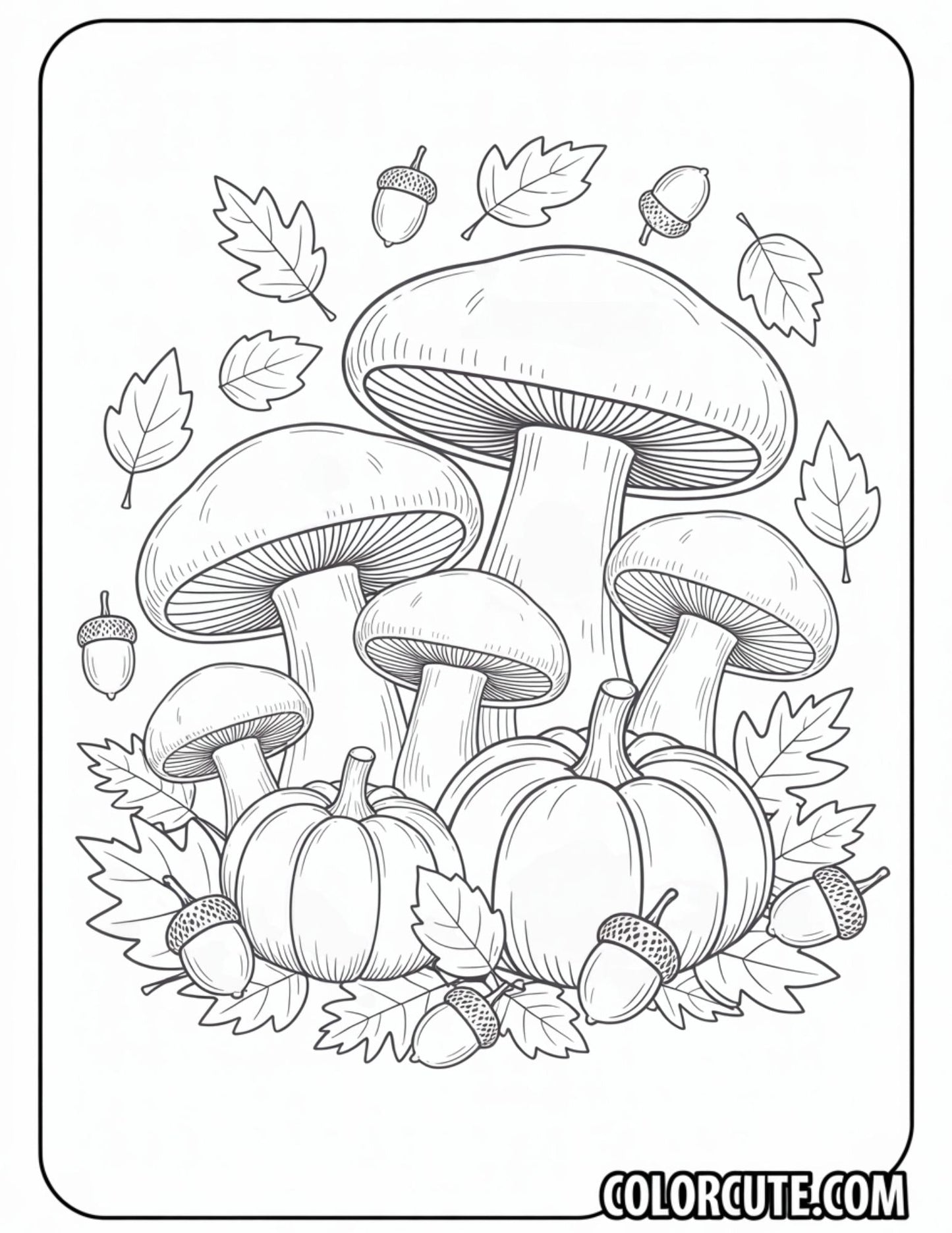 Autumn Mushrooms Coloring Pages - Free PDF Printables