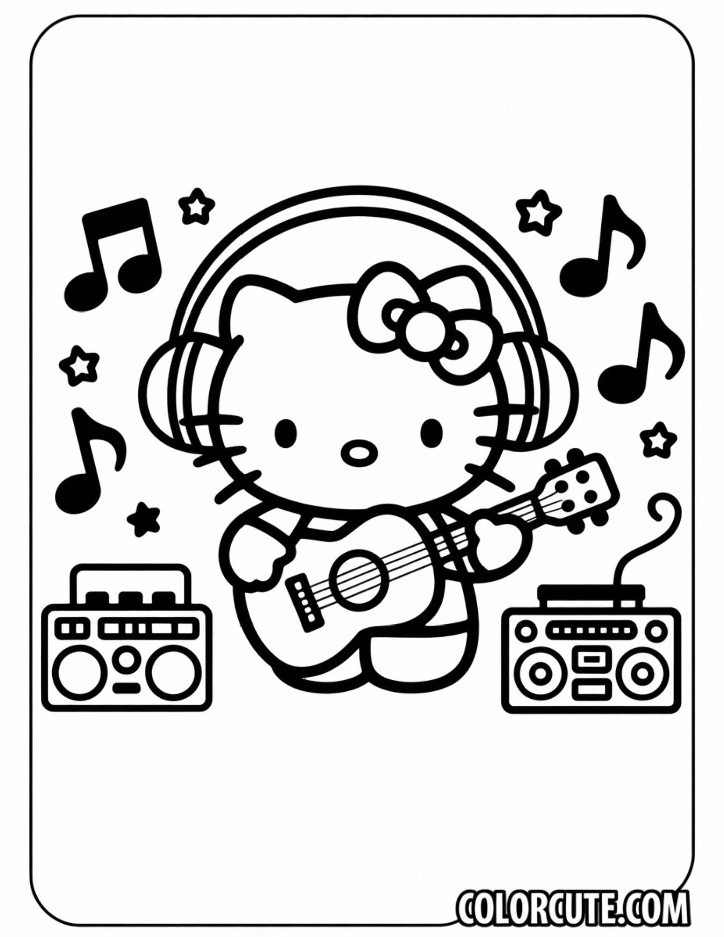 Hello Kitty Music Time Coloring Page | Free PDF Printables