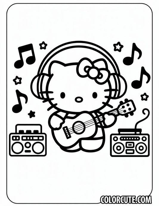 Hello Kitty Music Time Coloring Page | Free PDF Printables