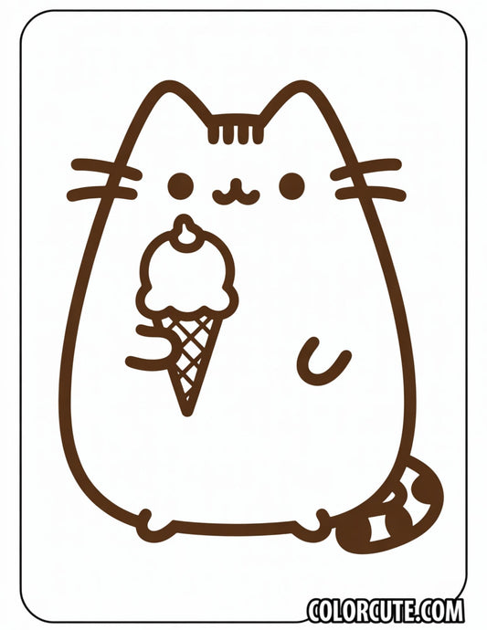 Pusheen with Ice Cream Coloring Page | Free PDF Printables
