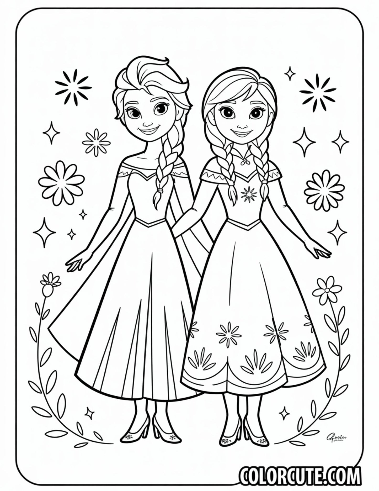 Simple Frozen Sisters Coloring Pages | Free PDF Printables