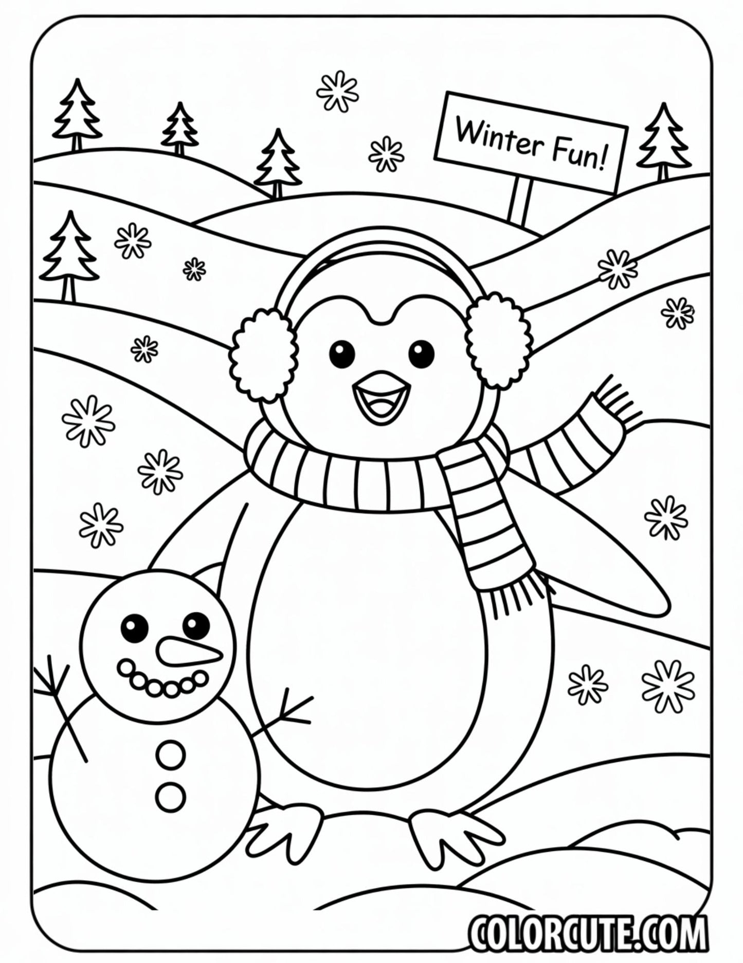 Snow Penguin Coloring Page | Free PDF Printables