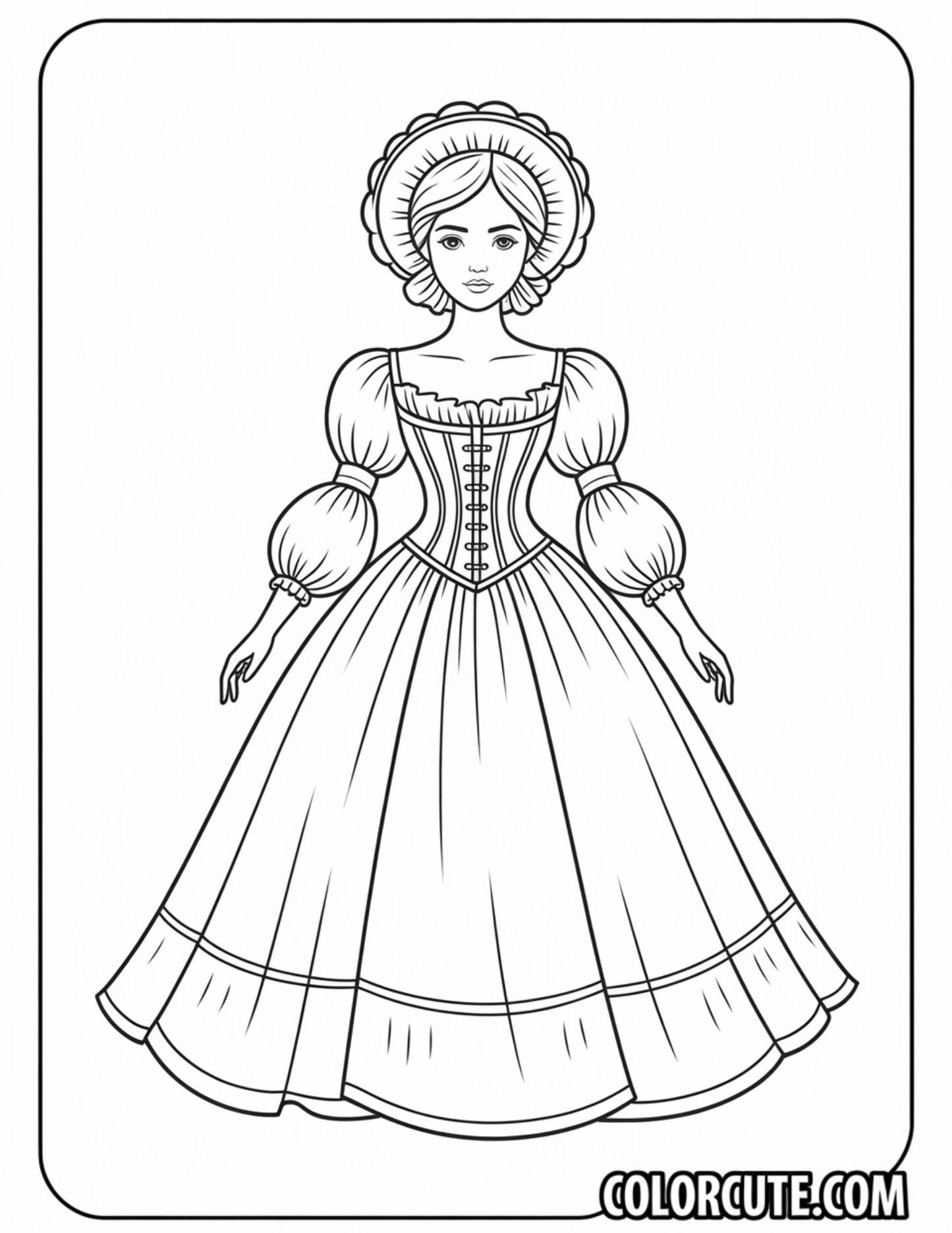 Victorian Fashion Girl Coloring Pages | Free PDF Printables