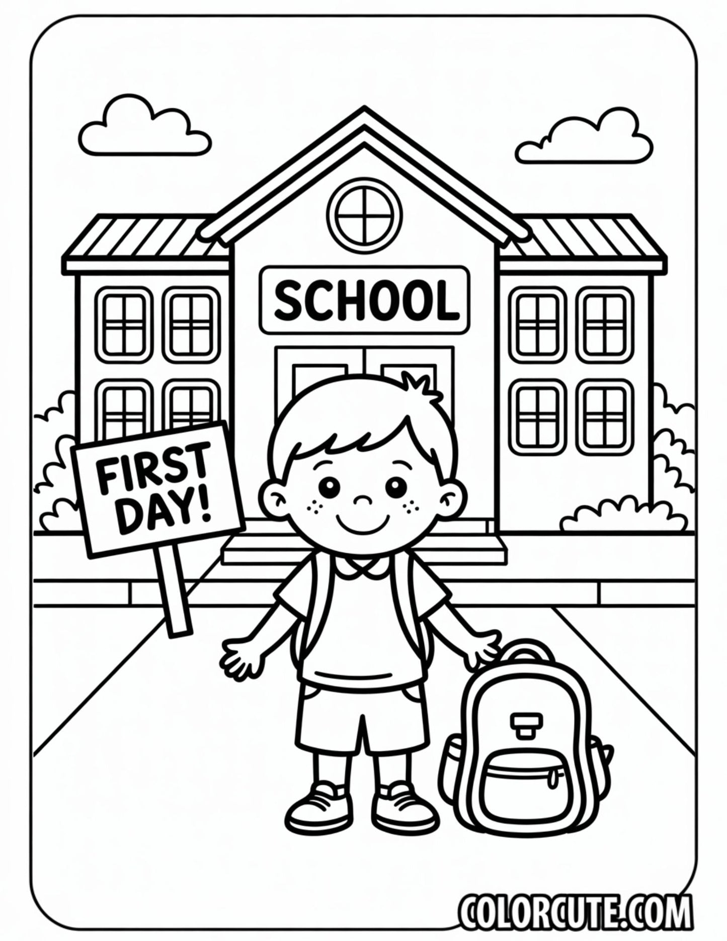 First Day Preschool Coloring Page | Free PDF Printables