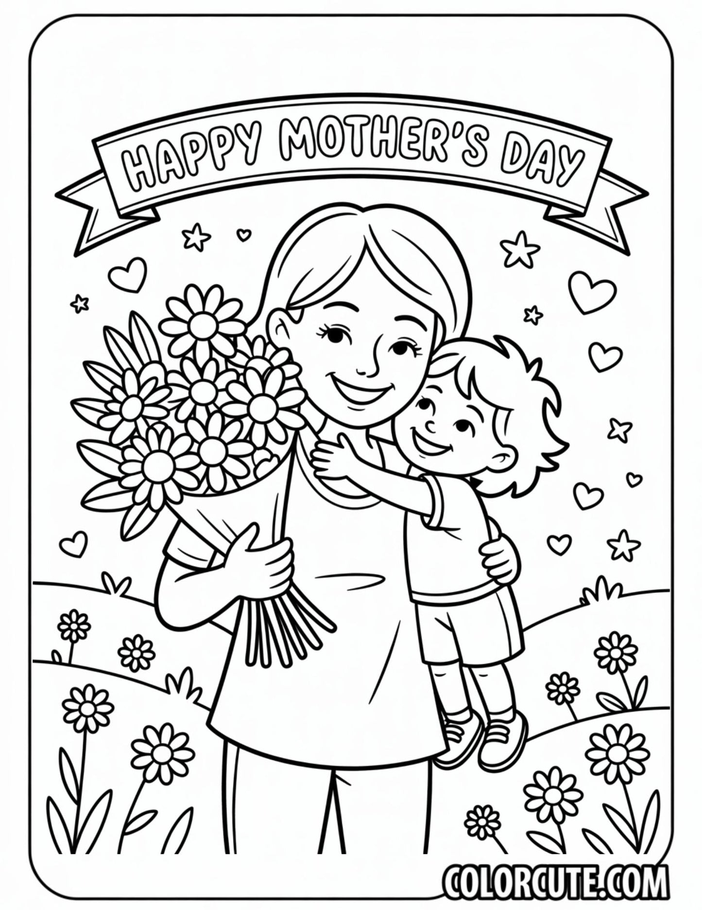 Happy Cute Mothers Day Coloring Pages Free PDF Printables