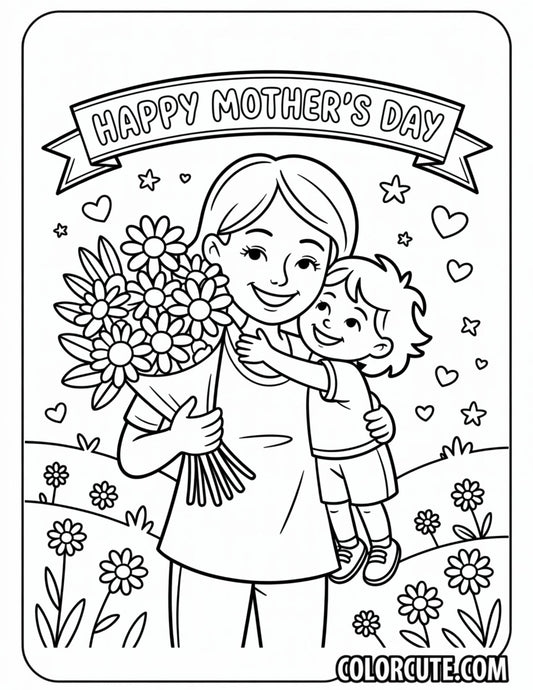 Happy Cute Mothers Day Coloring Pages Free PDF Printables