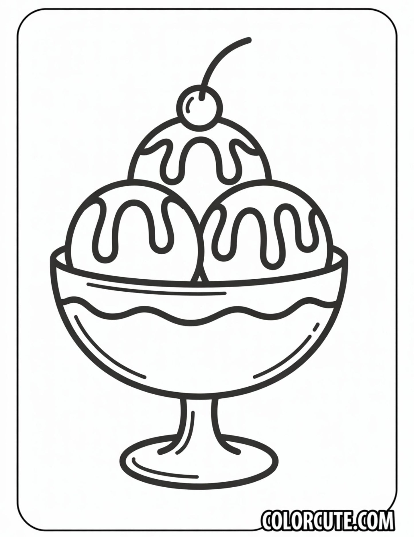 Ice Cream Sundae with Cherry Coloring Page | Free PDF Printables