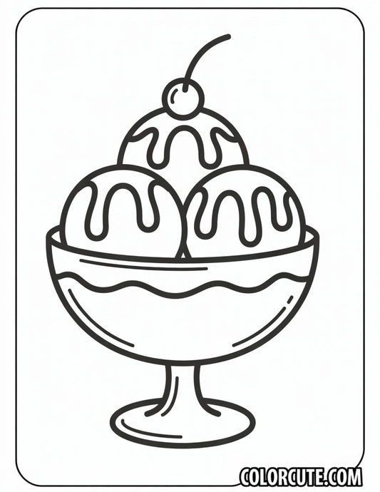 Ice Cream Sundae with Cherry Coloring Page | Free PDF Printables