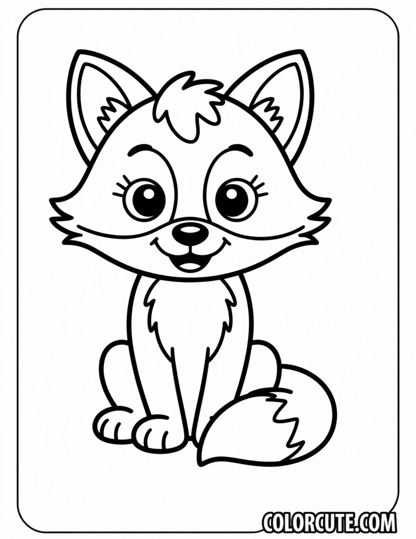 Sitting Smiling Fox Coloring Pages | Free PDF Printables