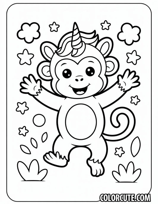 Unicorn Monkey Coloring Page Free PDF Printables