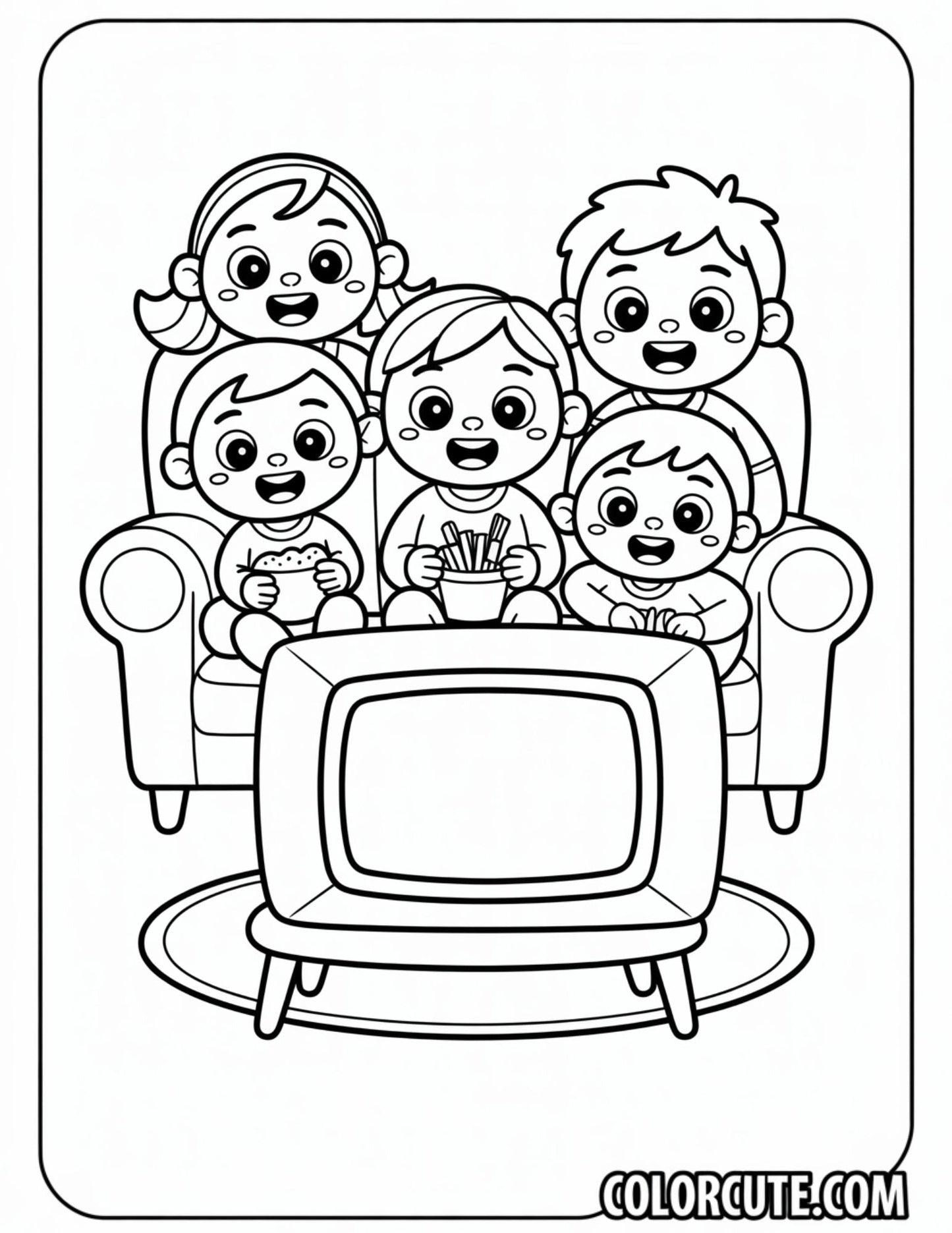 Watching TV Cozy Friends Coloring Pages | Free PDF Printables