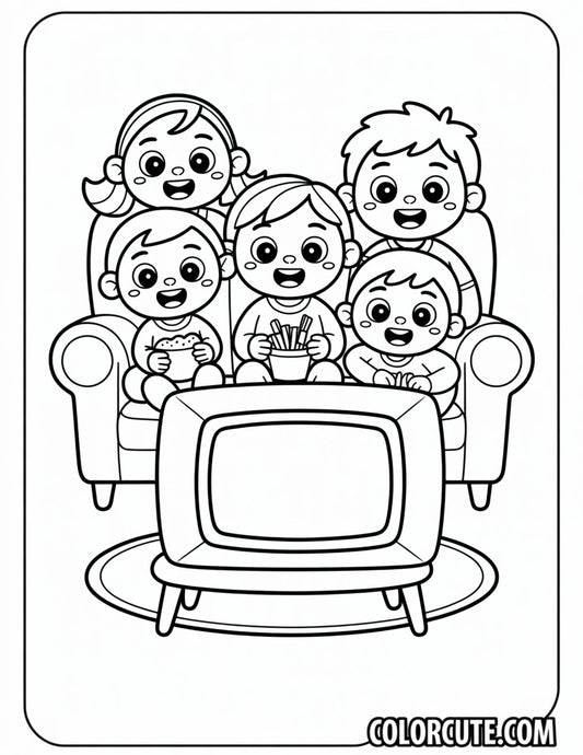 Watching TV Cozy Friends Coloring Pages | Free PDF Printables