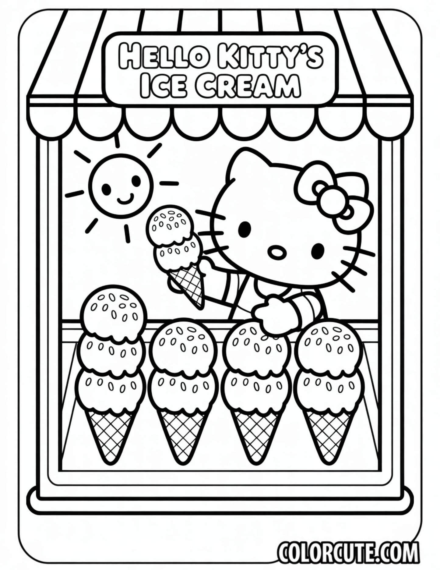 Hello Kitty Ice Cream Shop Coloring Page | Free PDF Printables