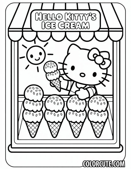 Hello Kitty Ice Cream Shop Coloring Page | Free PDF Printables