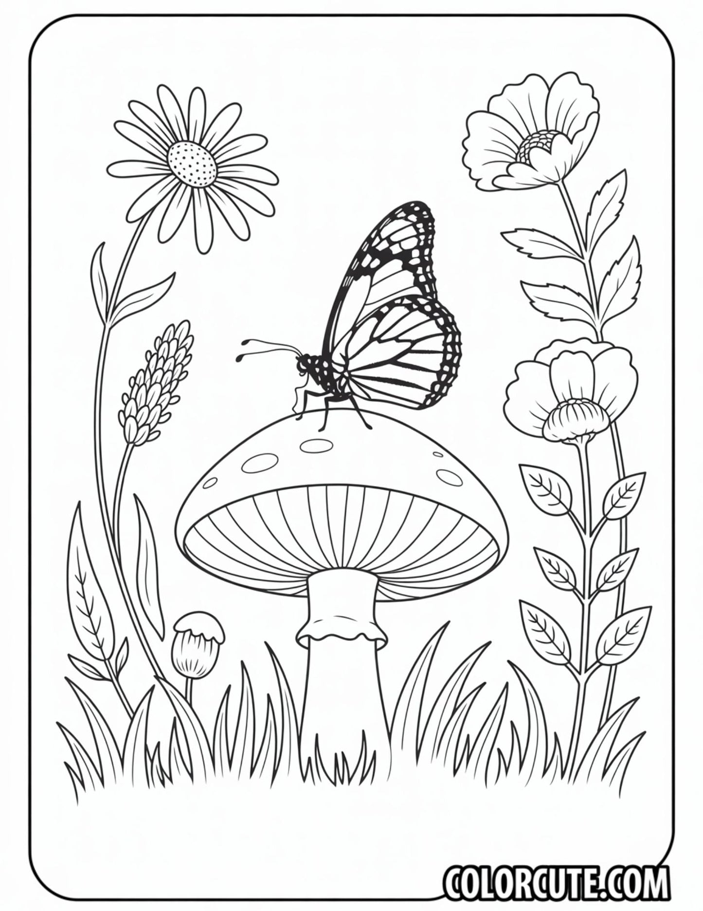 Mushroom and Butterfly Coloring Pages | Free PDF Printables