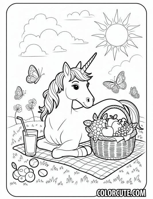 Unicorn Picnic Coloring Pages | Free PDF Printables