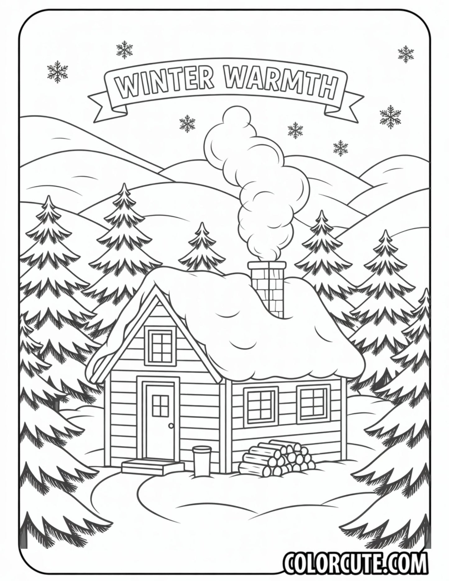 Winter Cabin Coloring Pages | Free PDF Printables