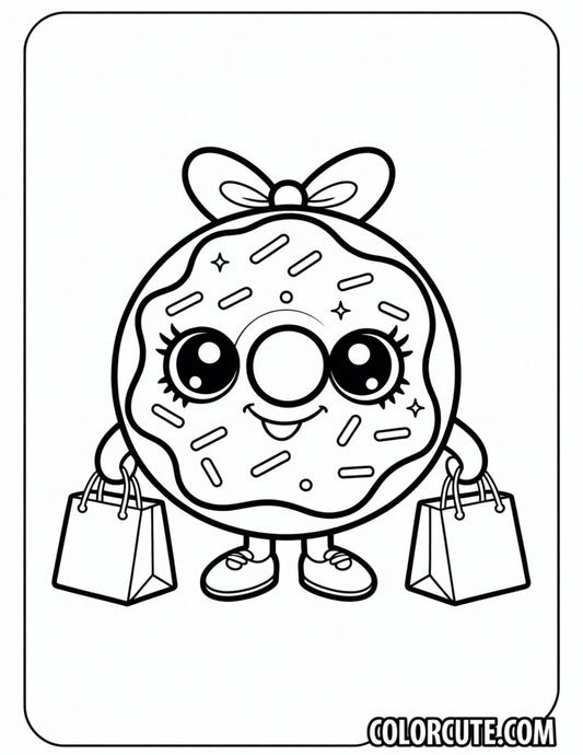 Shopping Donut Coloring Pages Free Printable
