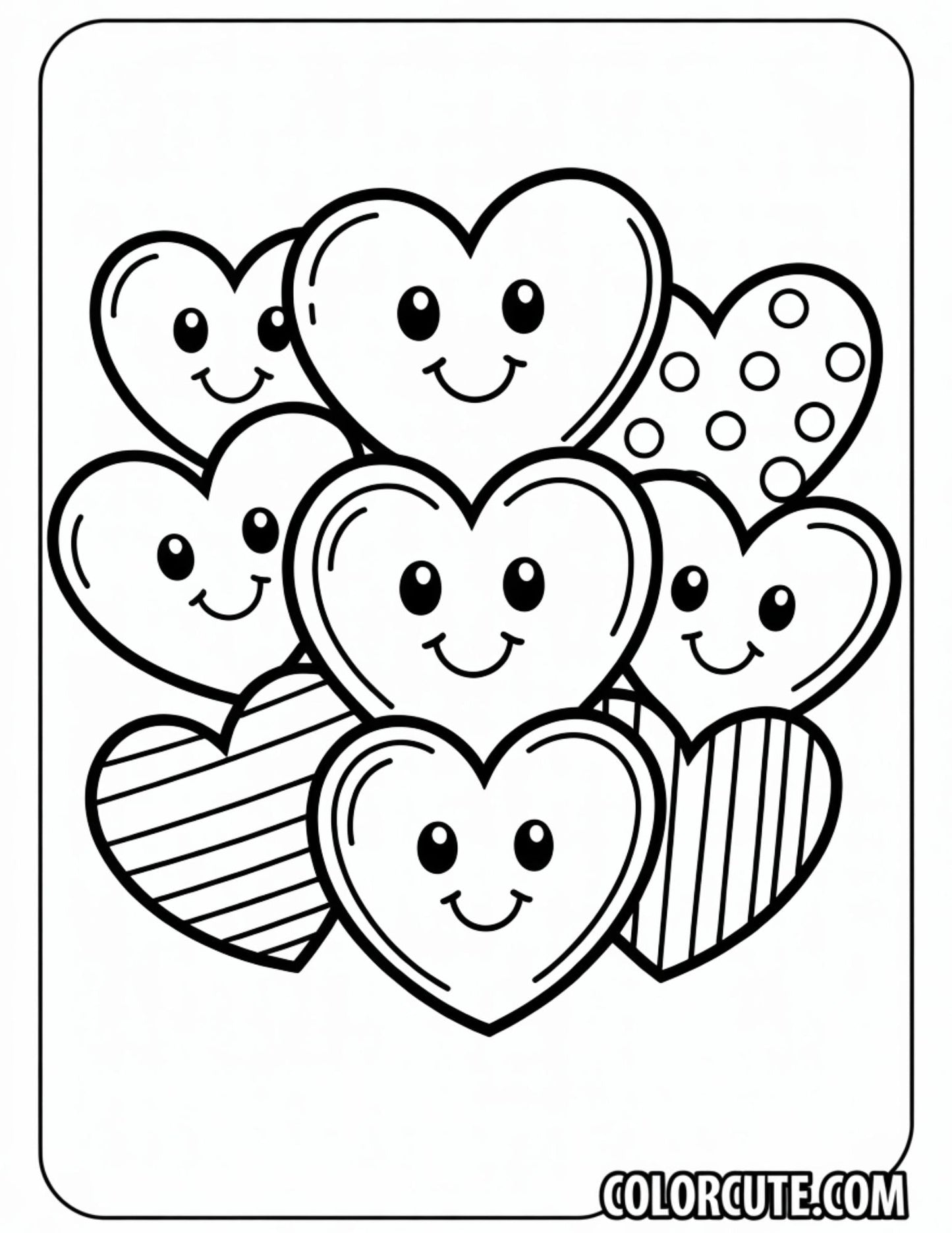 Cute Valentine Hearts Coloring Pages | Free PDF Printables
