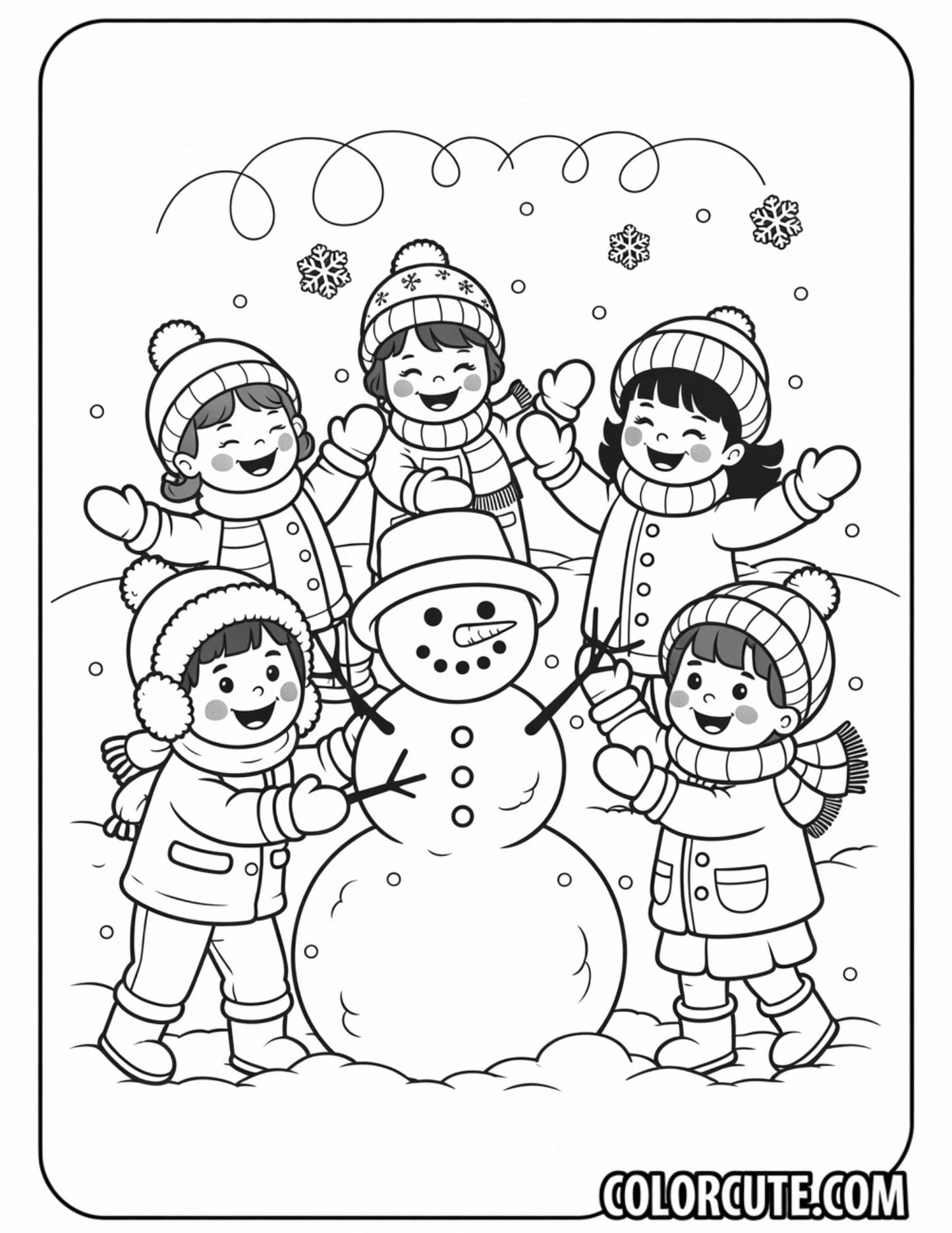 Winter Snowman Group Coloring Pages | Free PDF Printables