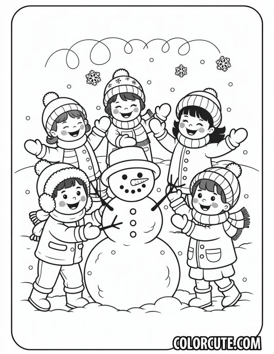 Winter Snowman Group Coloring Pages | Free PDF Printables